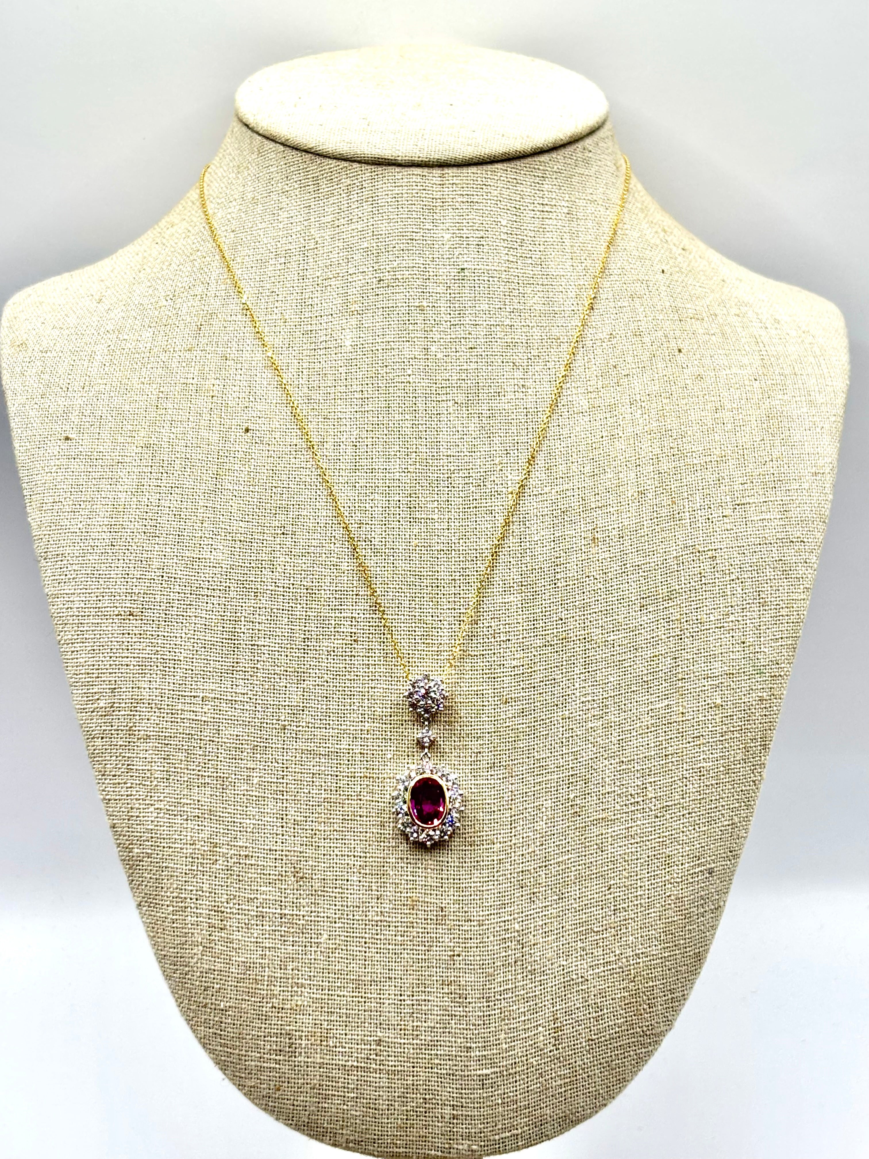 Certified Madagascar Pink Sapphire, Diamond Cluster Pendant Necklace 18K Gold