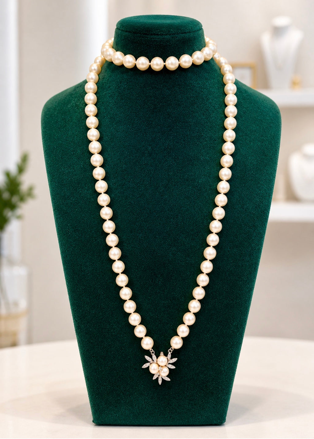 Akoya Cultured Pearl Opera Necklace 8.5–8.9mm Diamond and Gold Clasp Enhancer