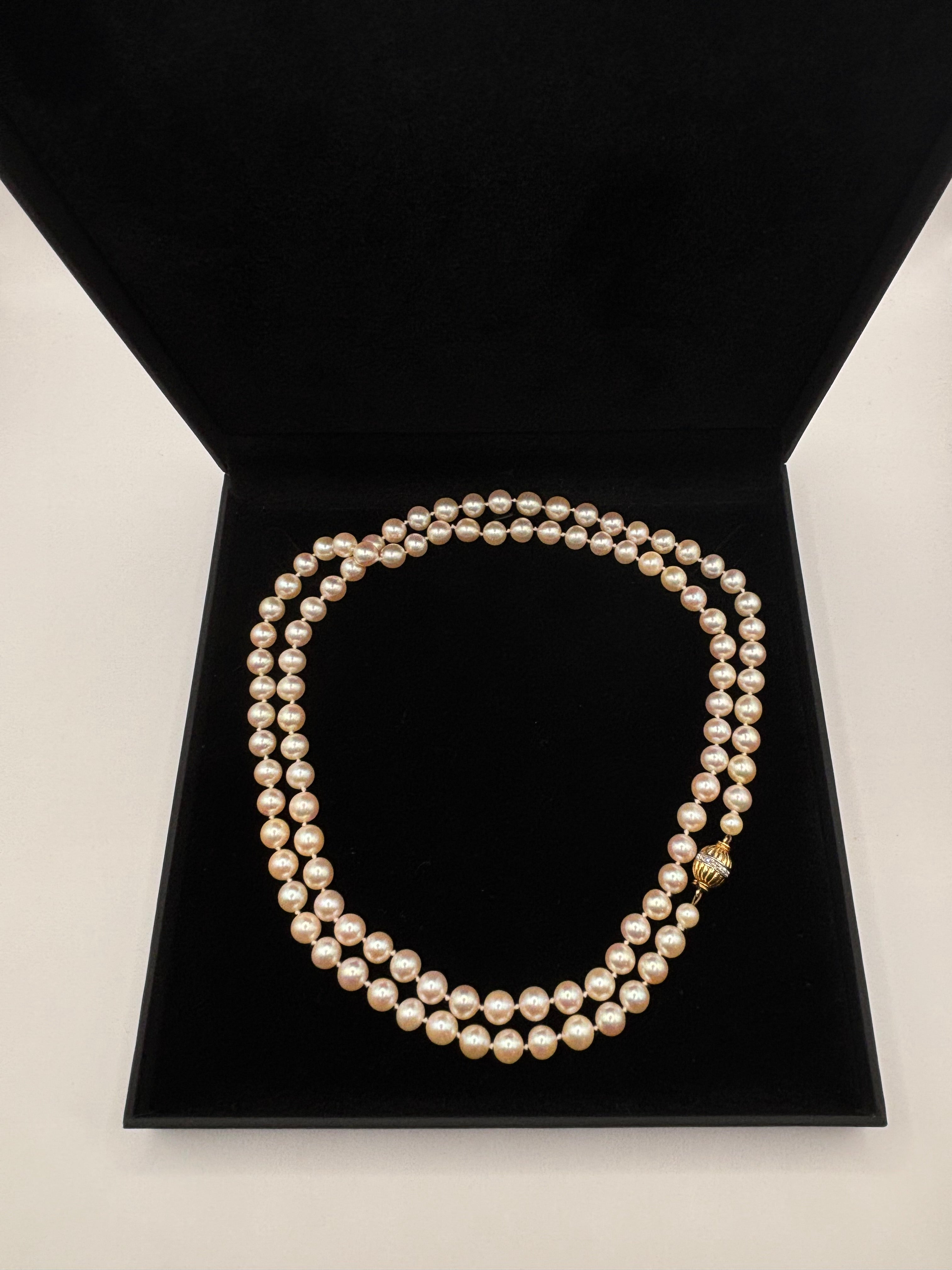 Exceptional Long Akoya Pearl Necklace, 97cm, 8mm Pearls, Hallmarked 18K Gold