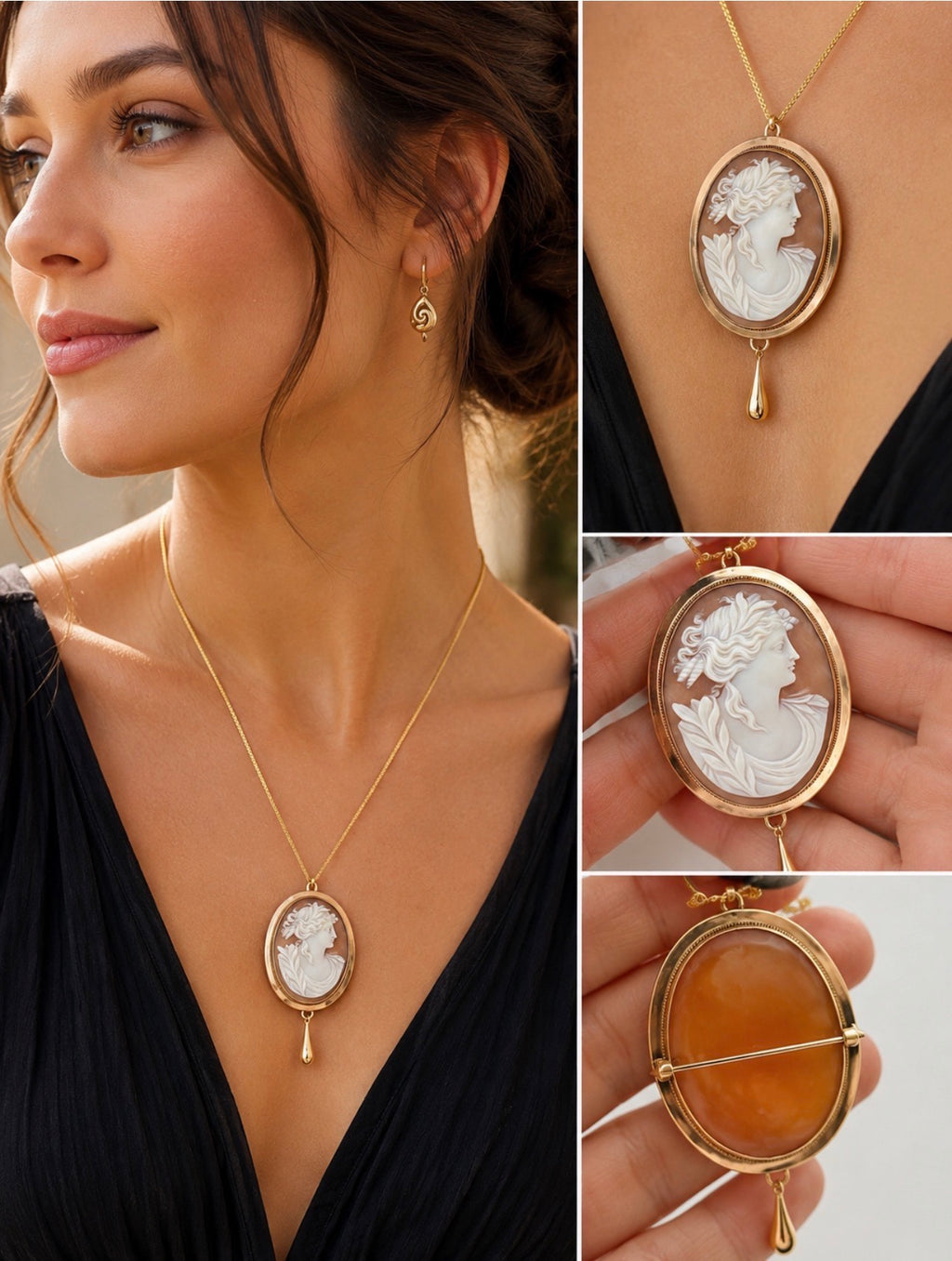 Large Victorian Classical Shell Cameo Pendant Brooch Depicting Ceres, circa 1890
