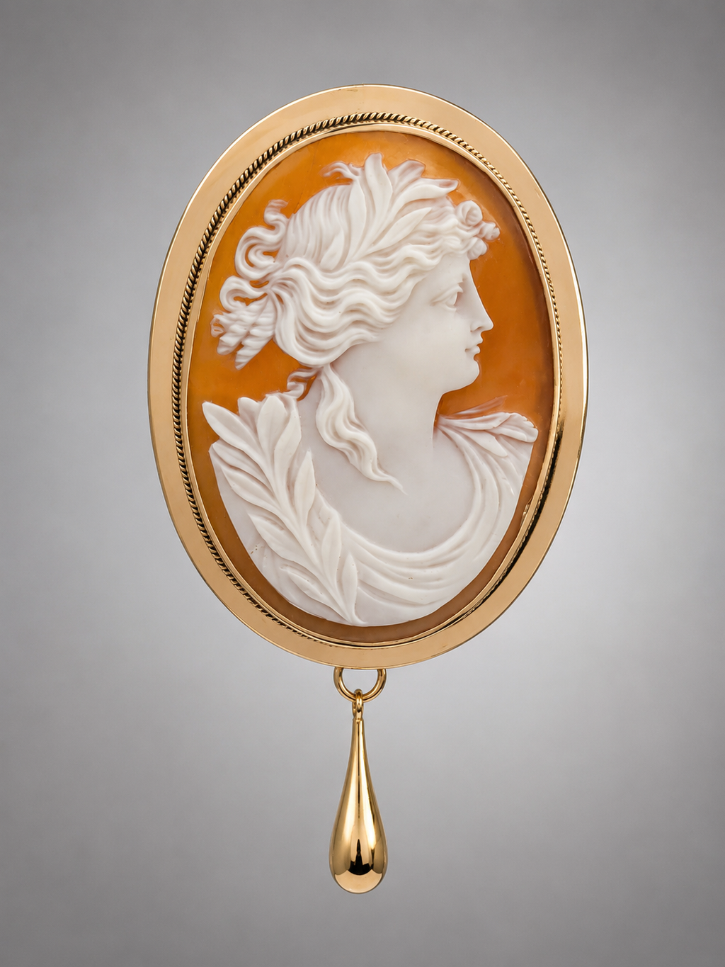 Large Victorian Classical Shell Cameo Pendant Brooch Depicting Ceres, circa 1890