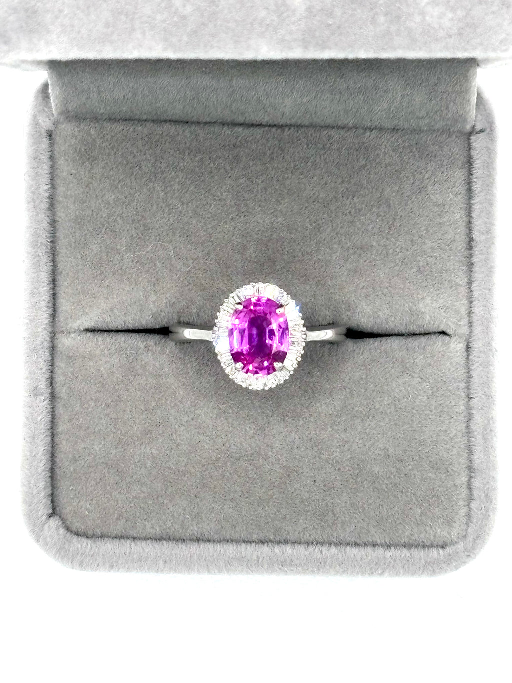 Pink Sapphire from Madagascar and Diamond Cluster Ring, Platinum, 2.35 Carat