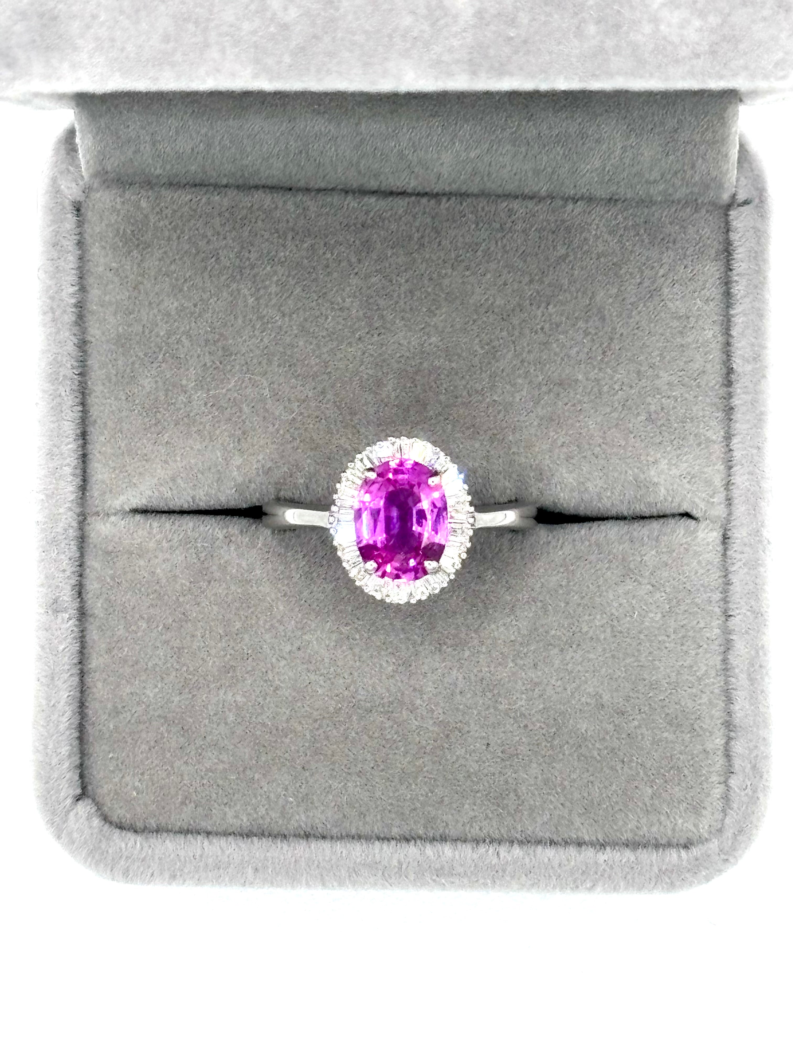 Pink Sapphire from Madagascar and Diamond Cluster Ring, Platinum, 2.35 Carat