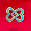 Victorian Turquoise 15ct Gold Double Heart Lover’s Knot Brooch, Circa 1880’s
