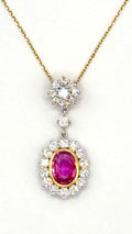 Certified Madagascar Pink Sapphire, Diamond Cluster Pendant Necklace 18K Gold