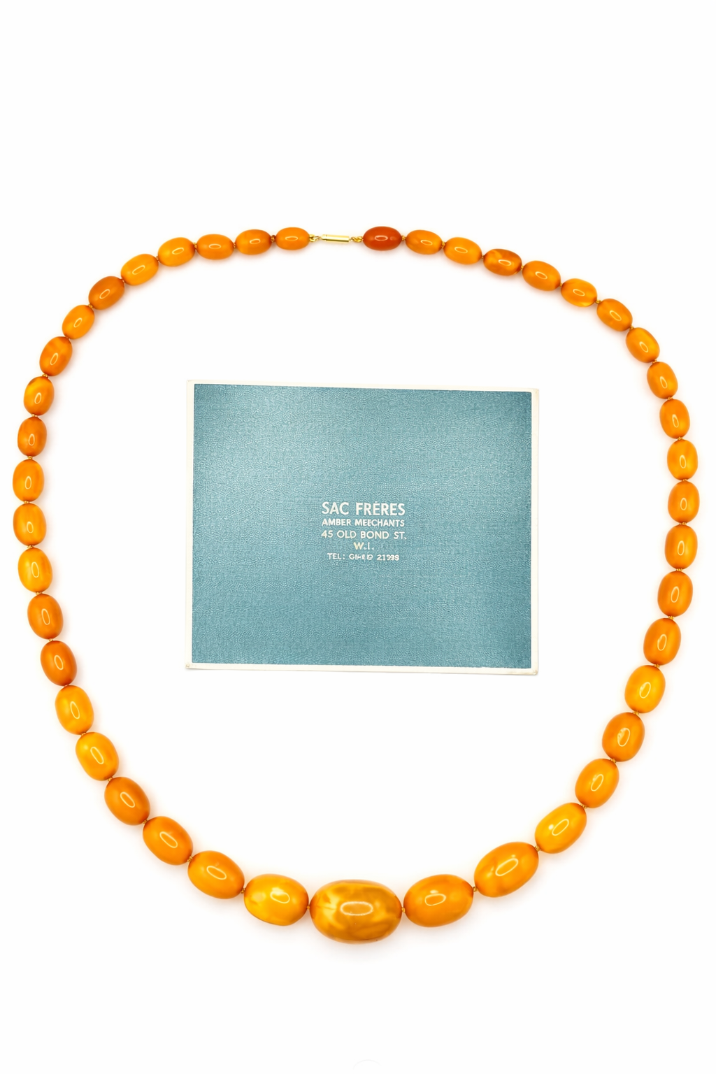 Antique Baltic Butterscotch Amber Bead Necklace, 104g, 30mm Bead Sac Freres