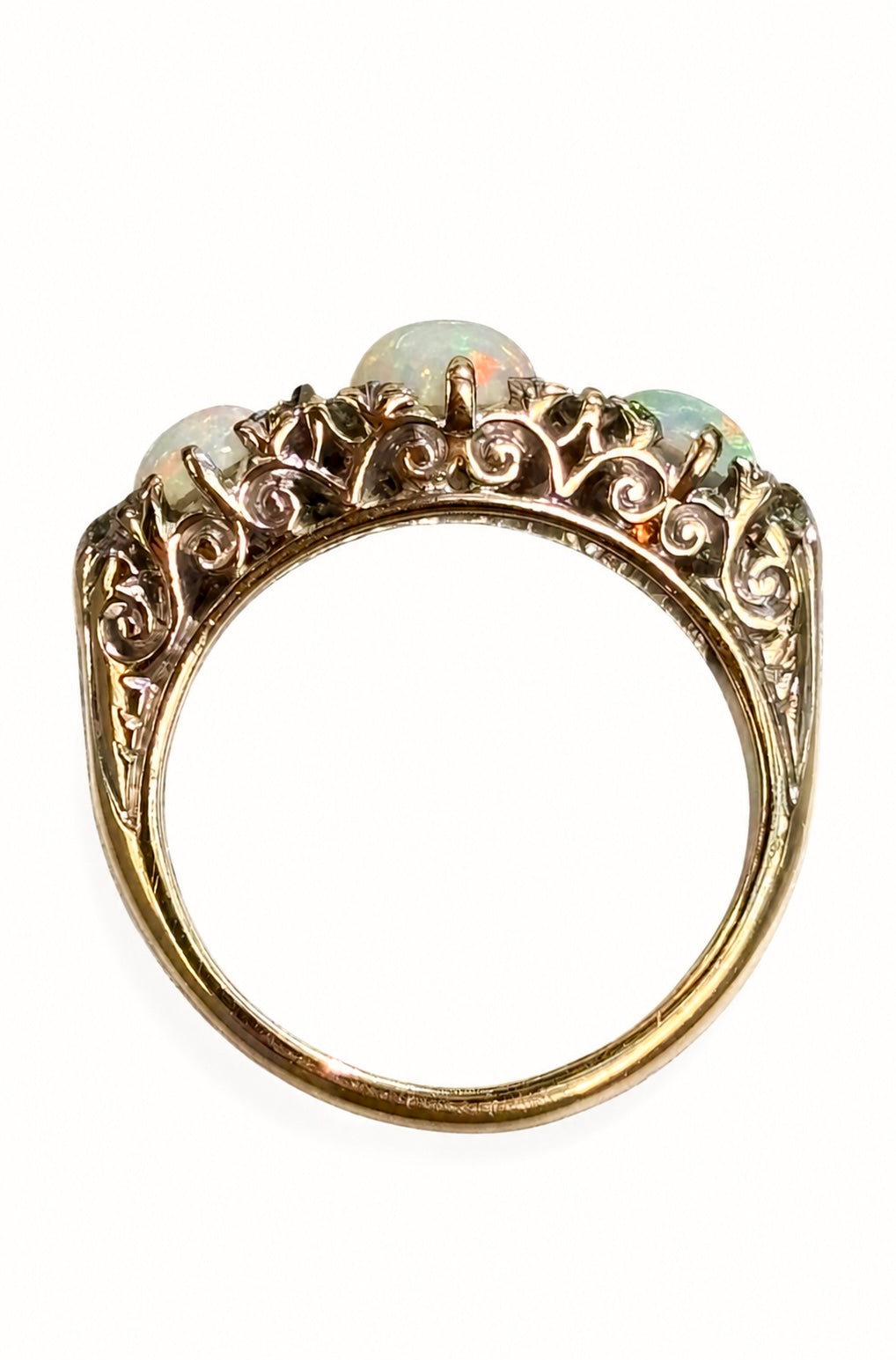Antique Victorian Australian Opal & Old Cut Diamond Ring, Circa 1890s, 18ct Gold