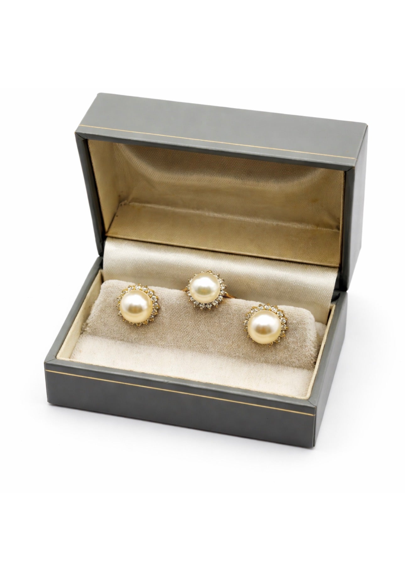 Vintage Pearl and Diamond Cluster Ring and Earrings Suite, 18ct Gold, Circa 1987