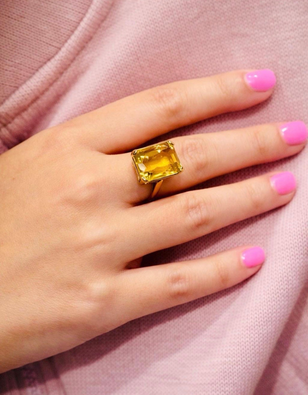 CITRINE STATEMENT RING, 15 carat Emerald Cut, Mid-Century Modern