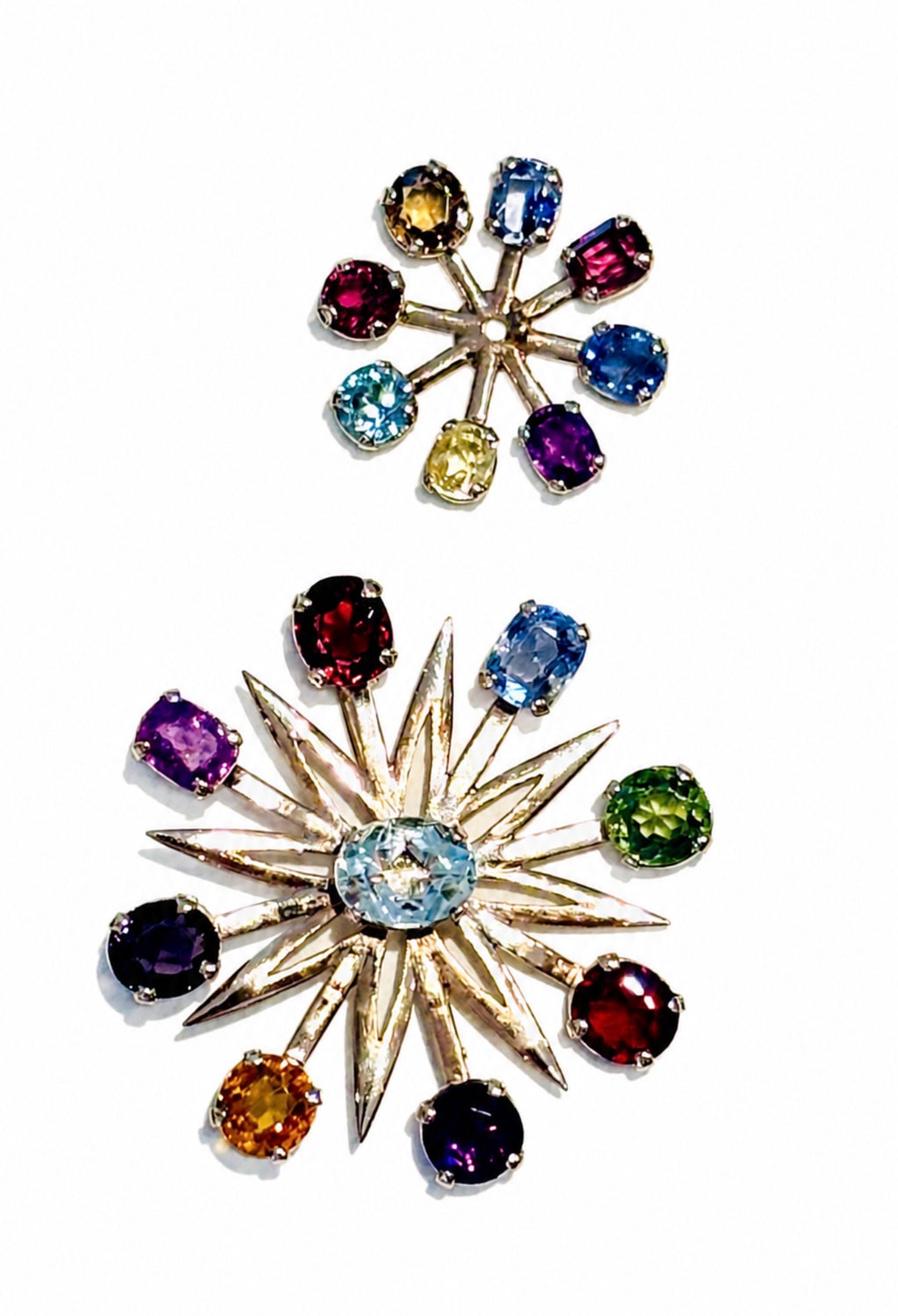Victorian Transformation Sunburst Brooch Pendant Certified with Ceylon Sapphires and variety of precious gems
