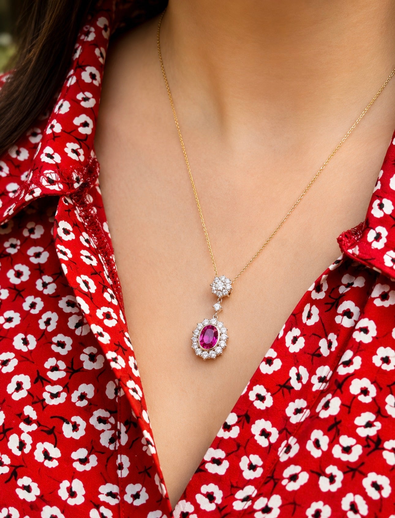 Natural Pink Sapphire Diamond Necklace and Ring Suite, GCS Certified