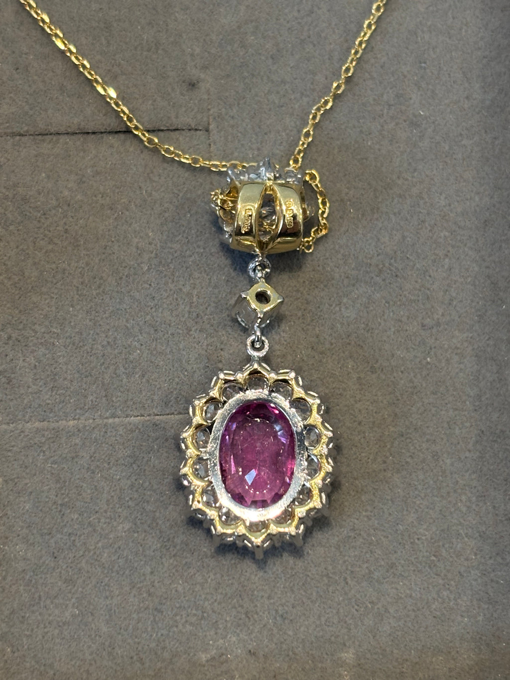 Natural Pink Sapphire Diamond Necklace and Ring Suite, GCS Certified