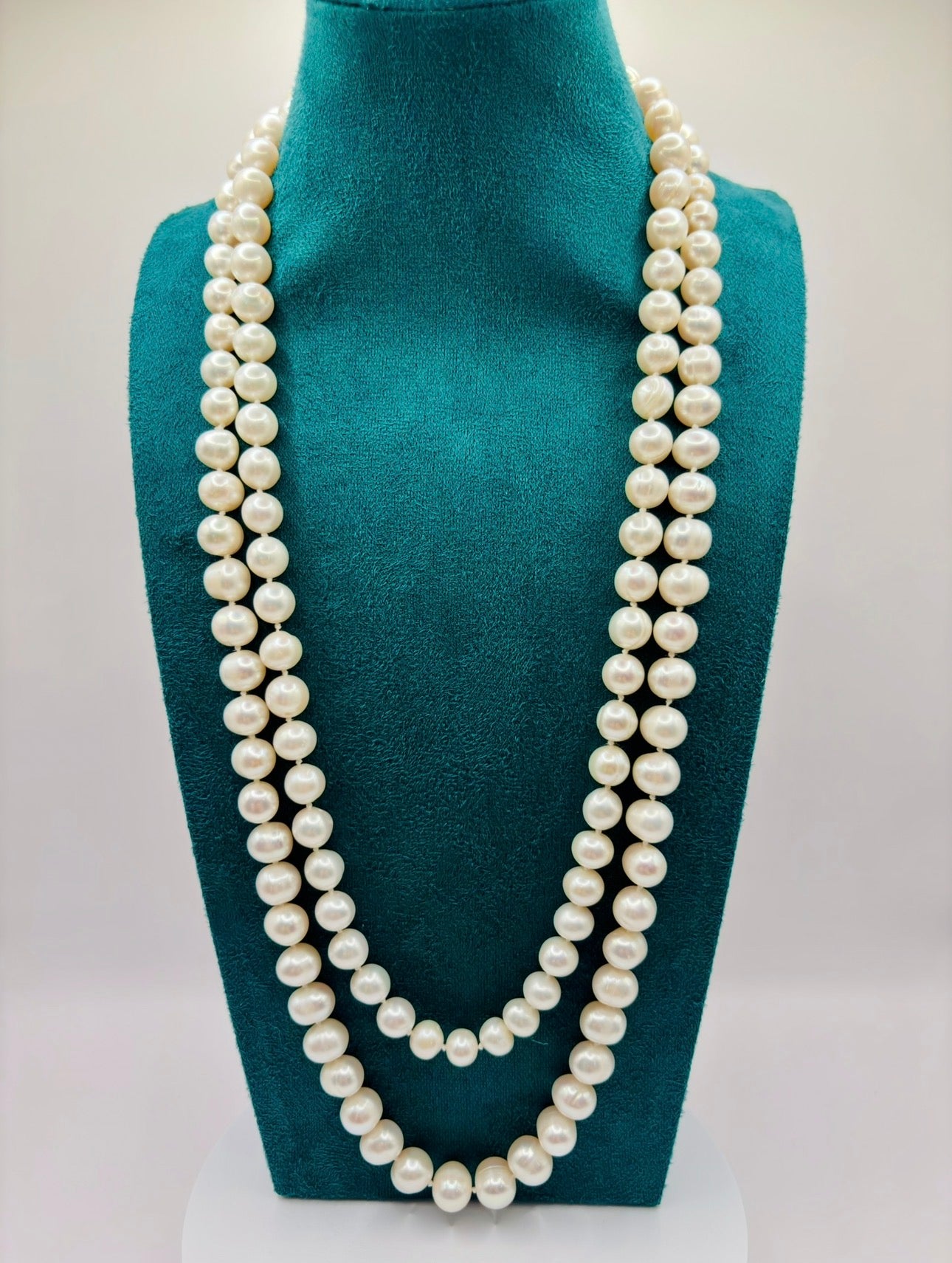 Long Cultured Freshwater Pearl Rope Necklace, 9.5-10mm Pearls, 120cm, Exceptional Lustre