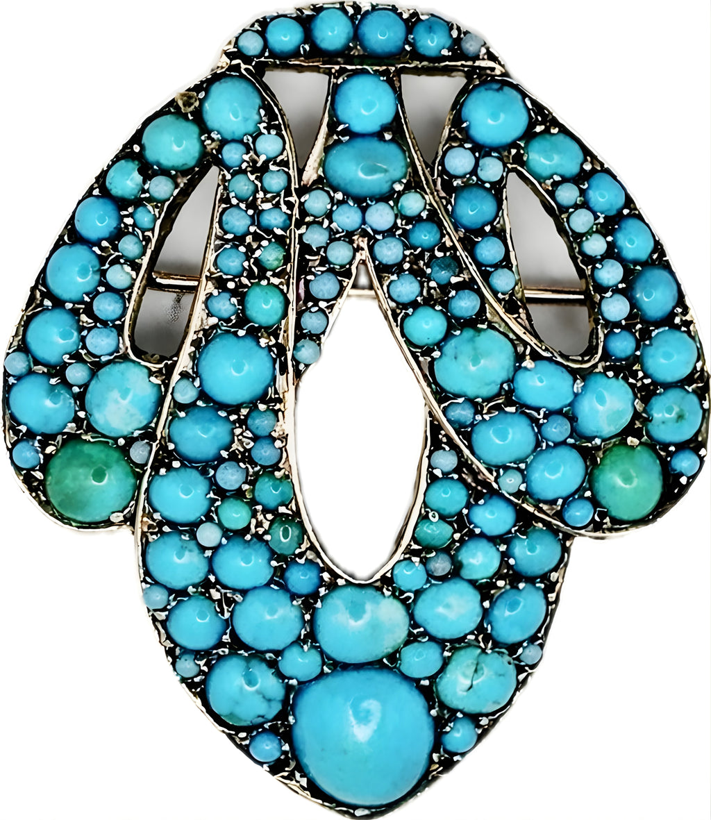 Antique Austro-Hungarian Turquoise Cluster Brooch Silver on 14k Gold, c.1880’s