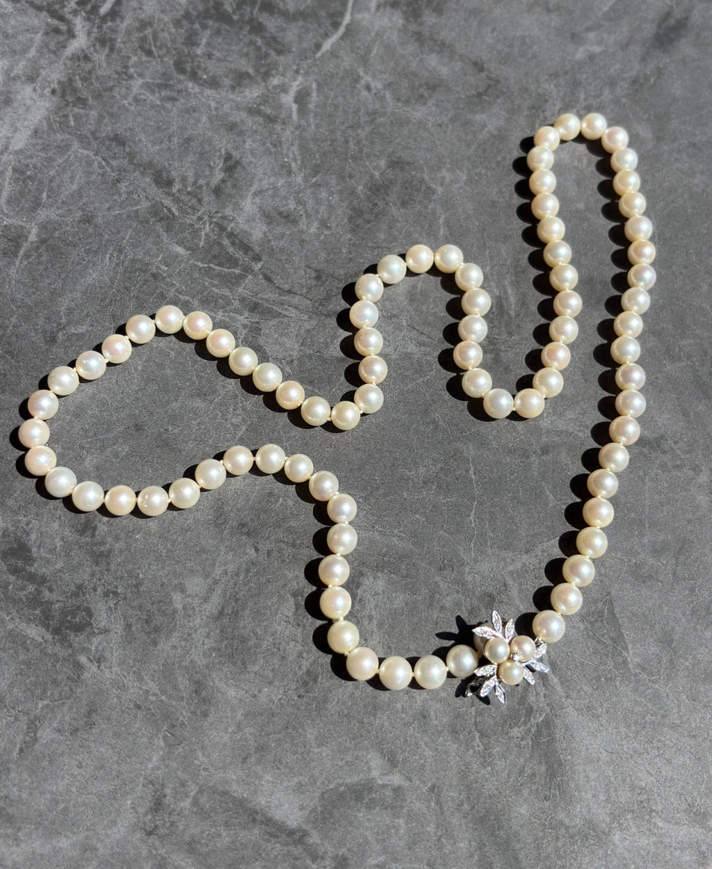 Akoya Cultured Pearl Opera Necklace 8.5–8.9mm Diamond and Gold Clasp Enhancer