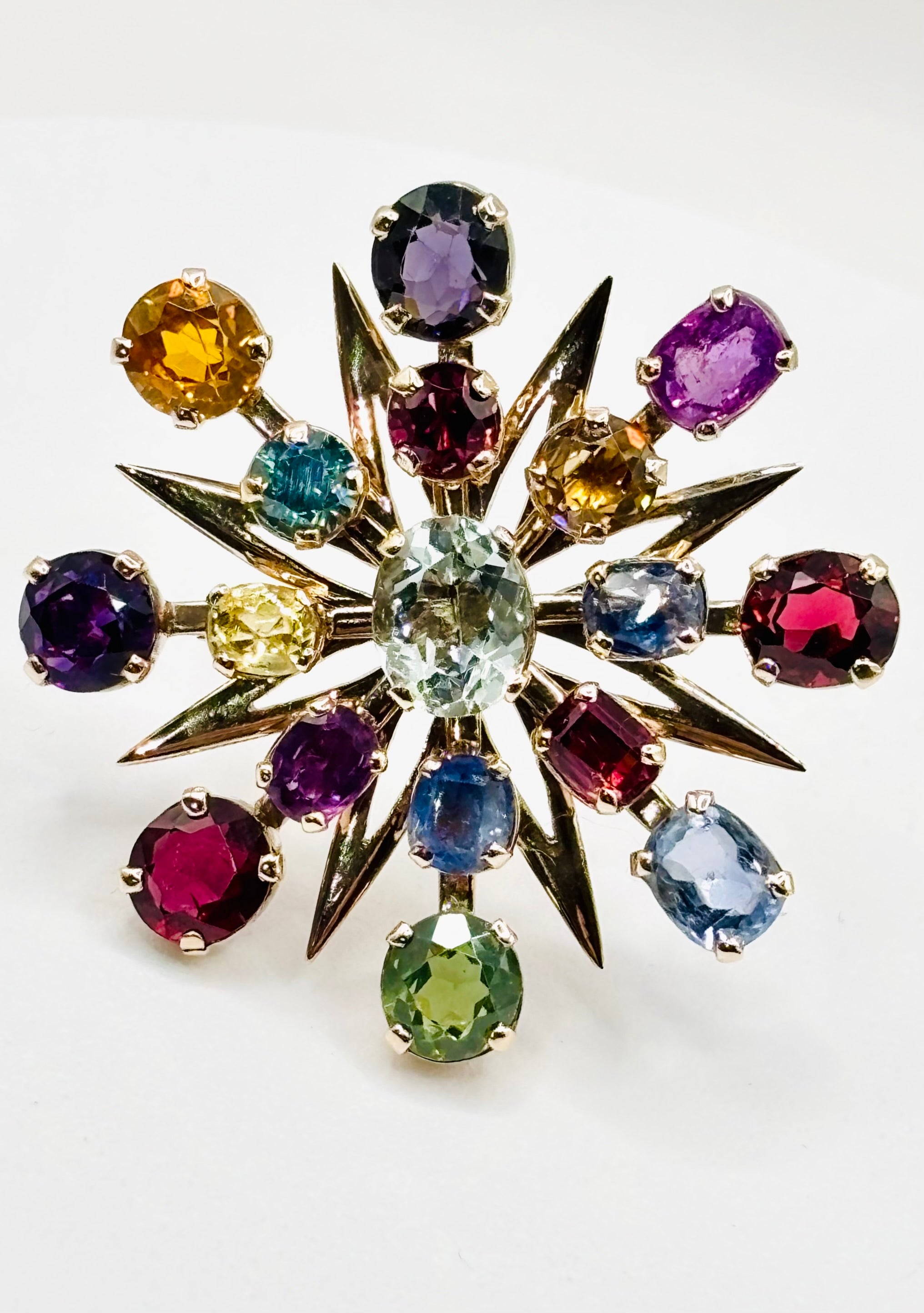 Victorian Transformation Sunburst Brooch Pendant Certified with Ceylon Sapphires and variety of precious gems