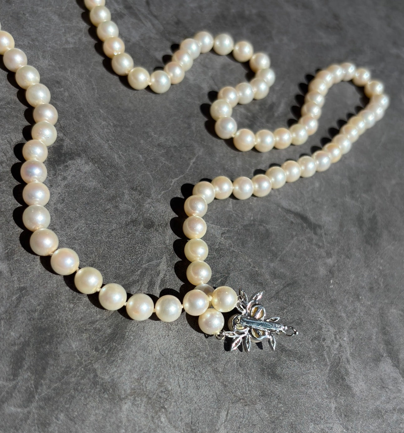 Akoya Cultured Pearl Opera Necklace 8.5–8.9mm Diamond and Gold Clasp Enhancer