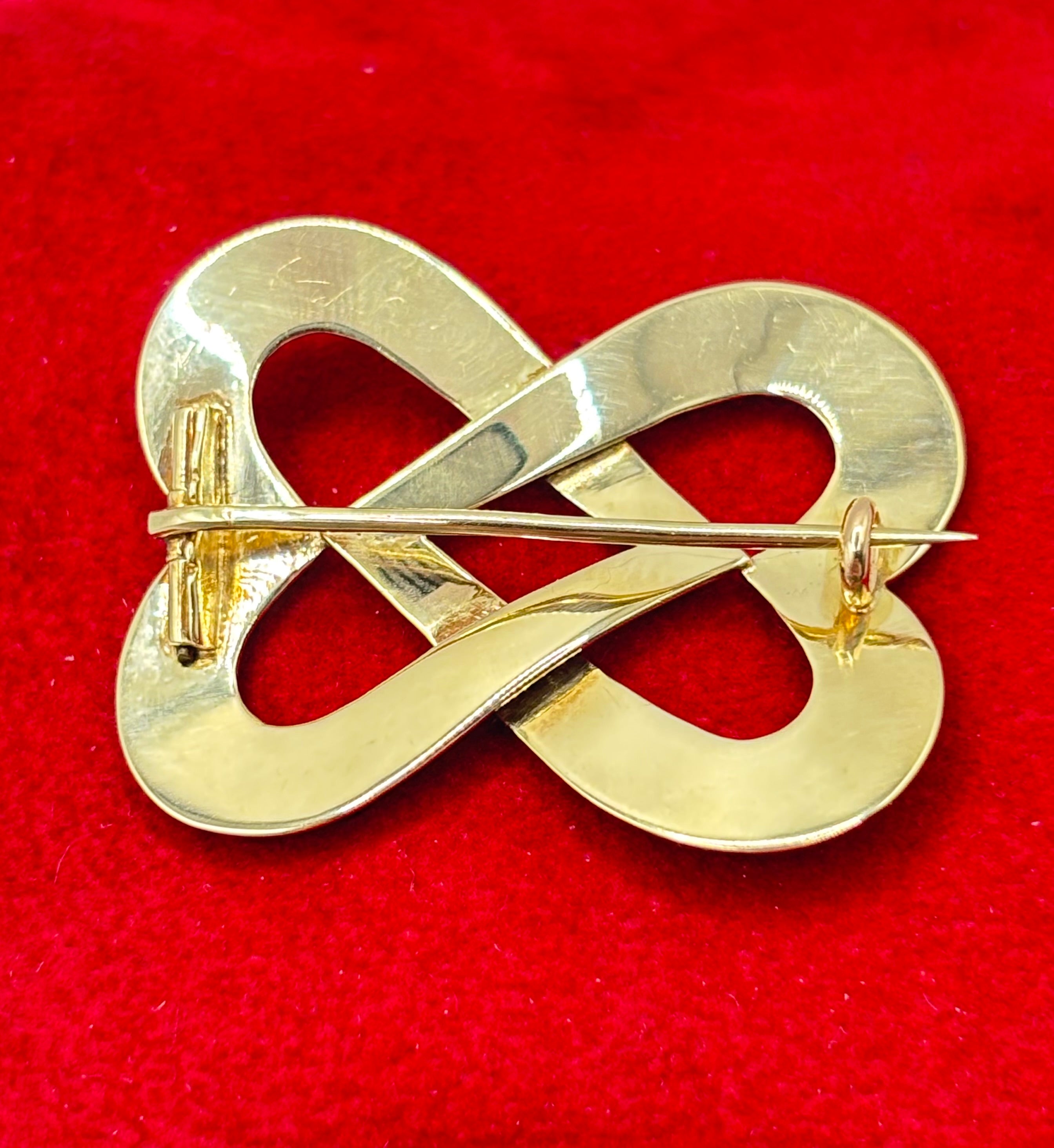 Victorian Turquoise 15ct Gold Double Heart Lover’s Knot Brooch, Circa 1880’s