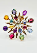 Victorian Transformation Sunburst Brooch Pendant Certified with Ceylon Sapphires and variety of precious gems