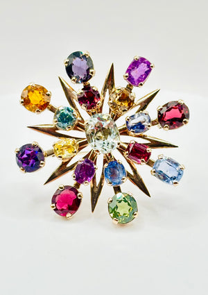 Victorian Transformation Sunburst Brooch Pendant Certified with Ceylon Sapphires and variety of precious gems