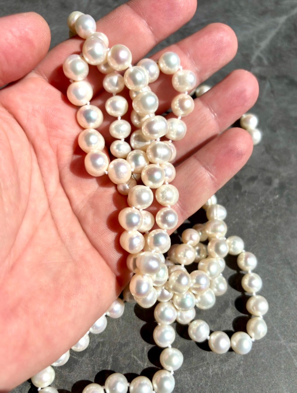 Long Cultured Freshwater Pearl Rope Necklace, 9.5-10mm Pearls, 120cm, Exceptional Lustre