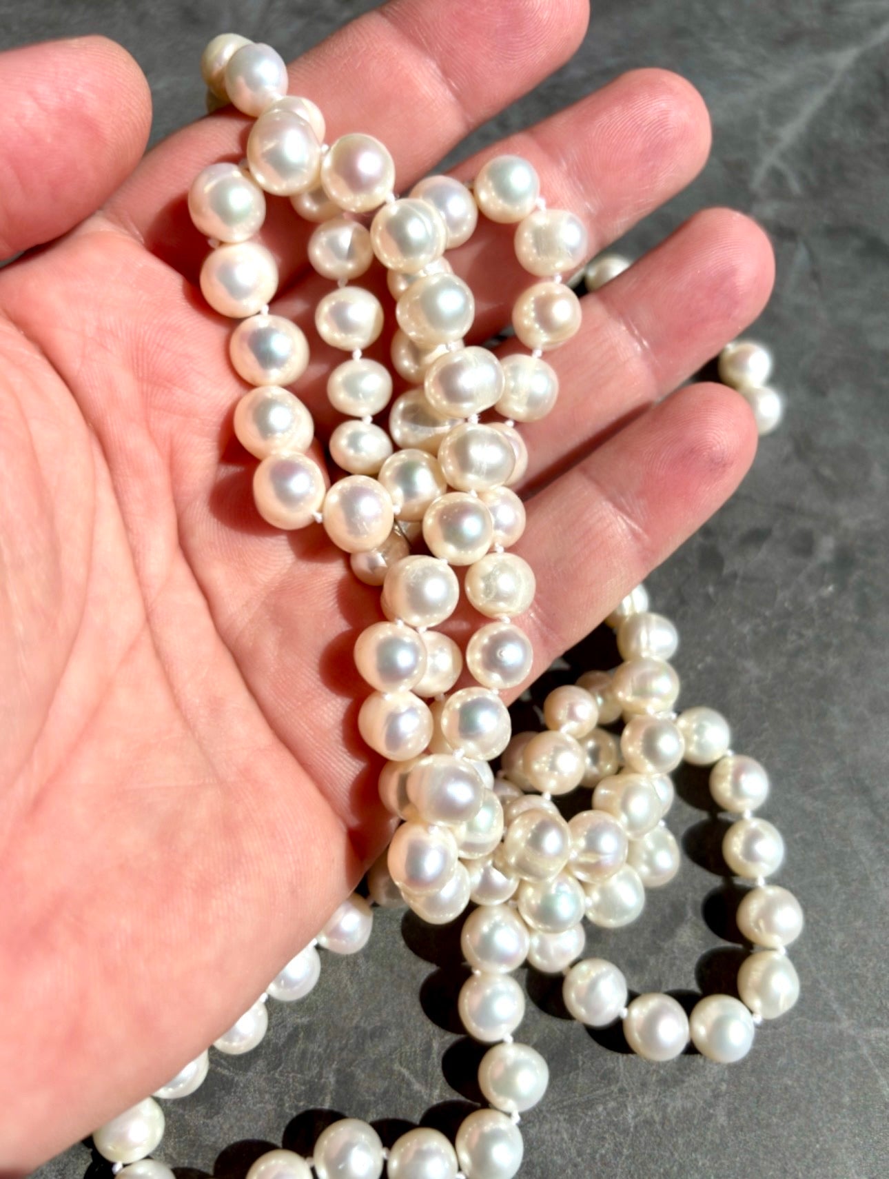 Long Cultured Freshwater Pearl Rope Necklace, 9.5-10mm Pearls, 120cm, Exceptional Lustre