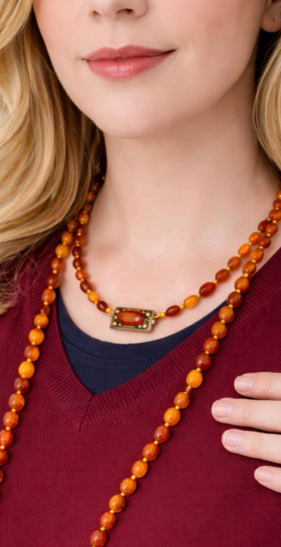 Vintage Graduated Baltic Amber Necklace, 60g, Silver Clasp