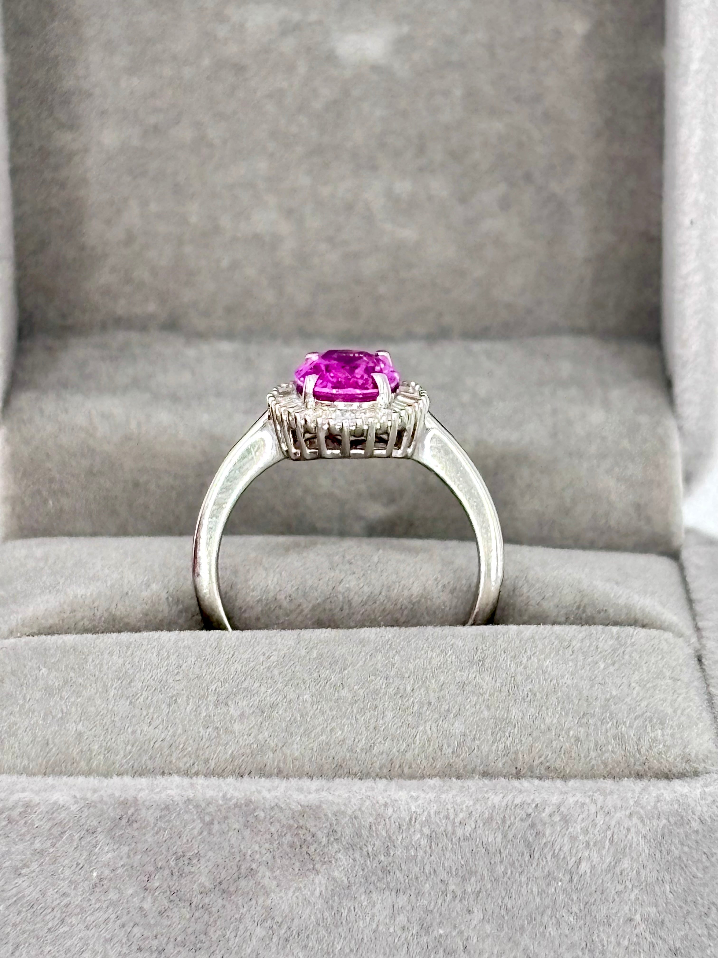 Pink Sapphire from Madagascar and Diamond Cluster Ring, Platinum, 2.35 Carat