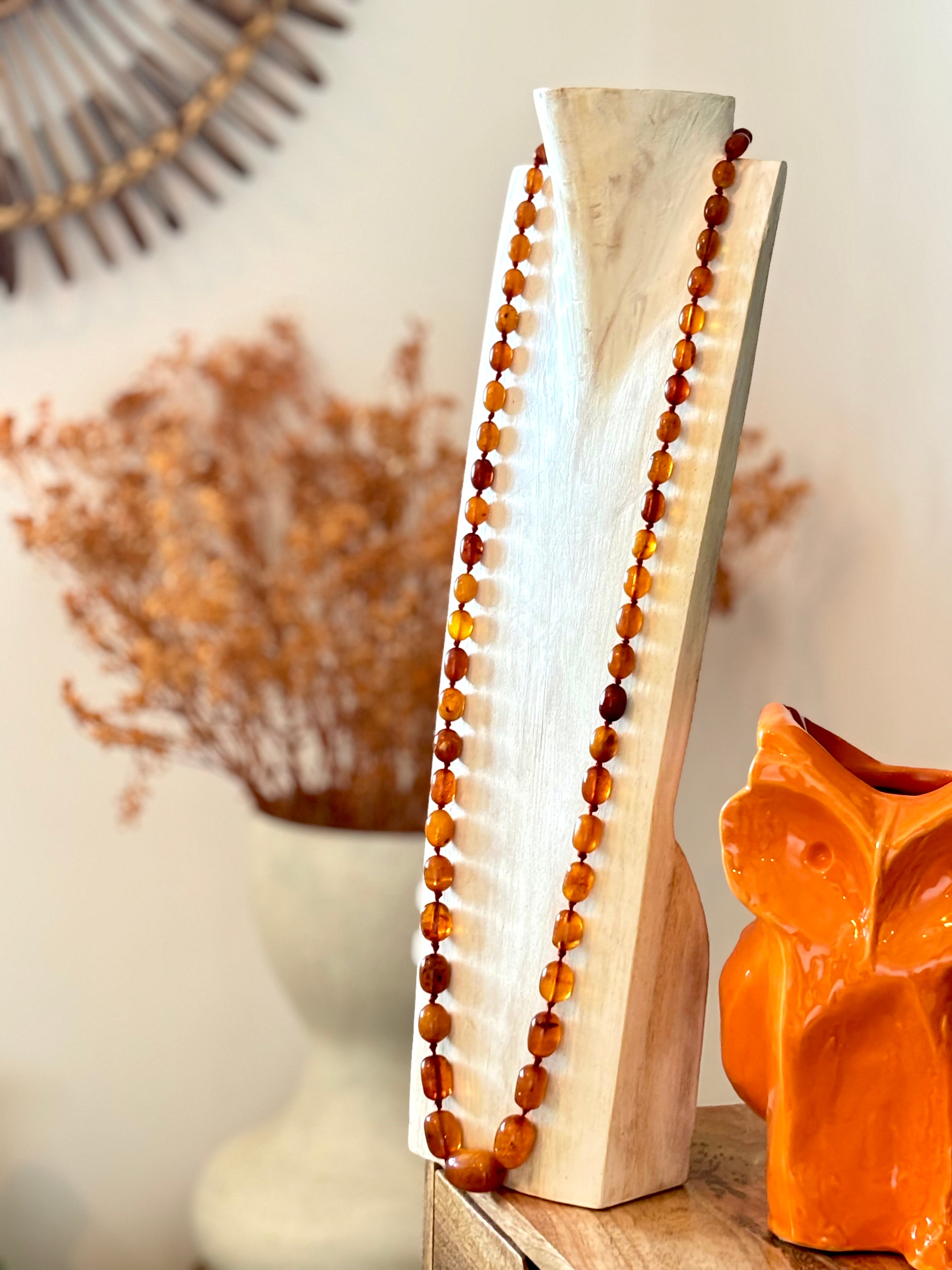 Vintage Baltic Amber Necklace, 108cm long 90 Grams, 58 Cognac Butterscotch Beads