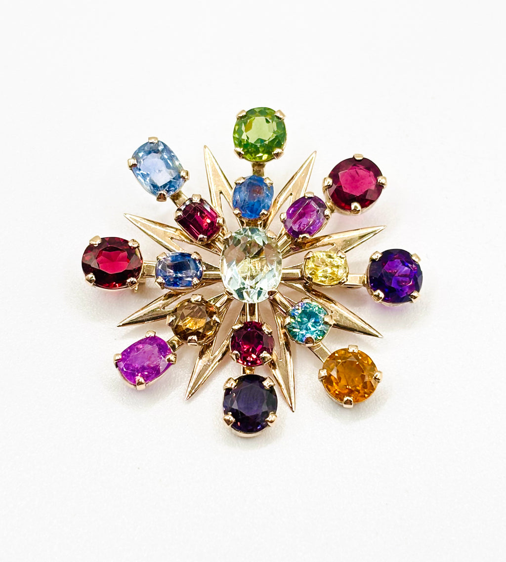 Victorian Transformation Sunburst Brooch Pendant Certified with Ceylon Sapphires and variety of precious gems