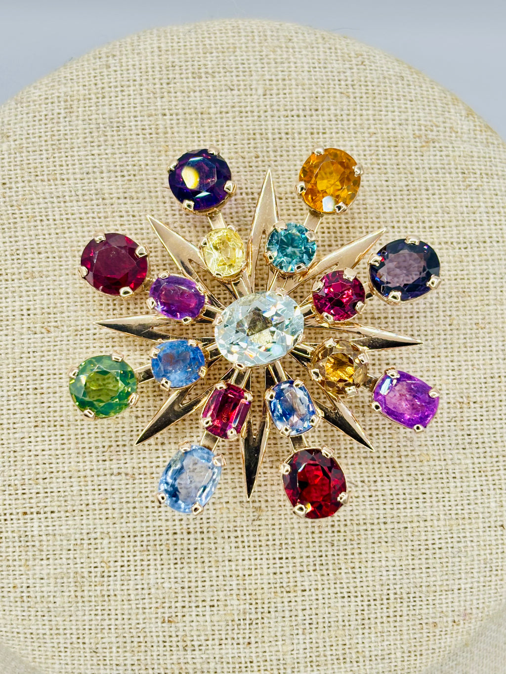 Victorian Transformation Sunburst Brooch Pendant Certified with Ceylon Sapphires and variety of precious gems