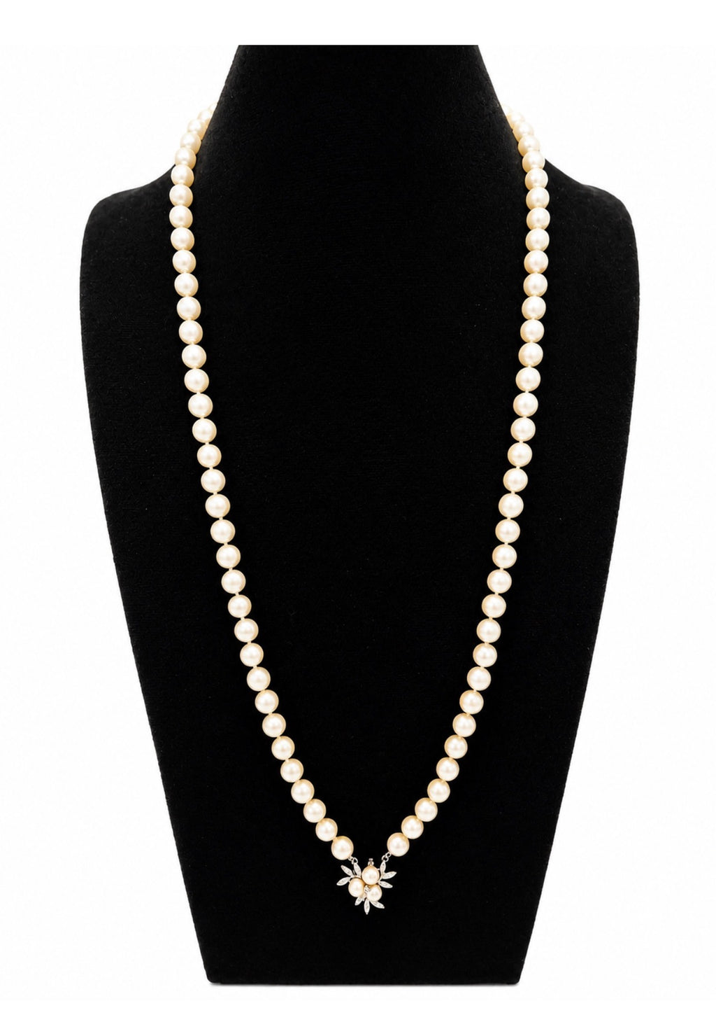 Akoya Cultured Pearl Opera Necklace 8.5–8.9mm Diamond and Gold Clasp Enhancer