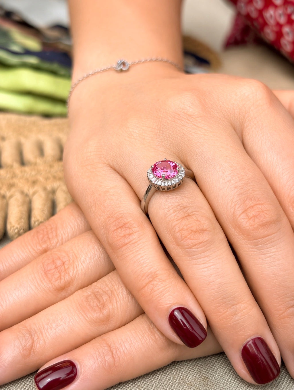 Natural Pink Sapphire Diamond Necklace and Ring Suite, GCS Certified