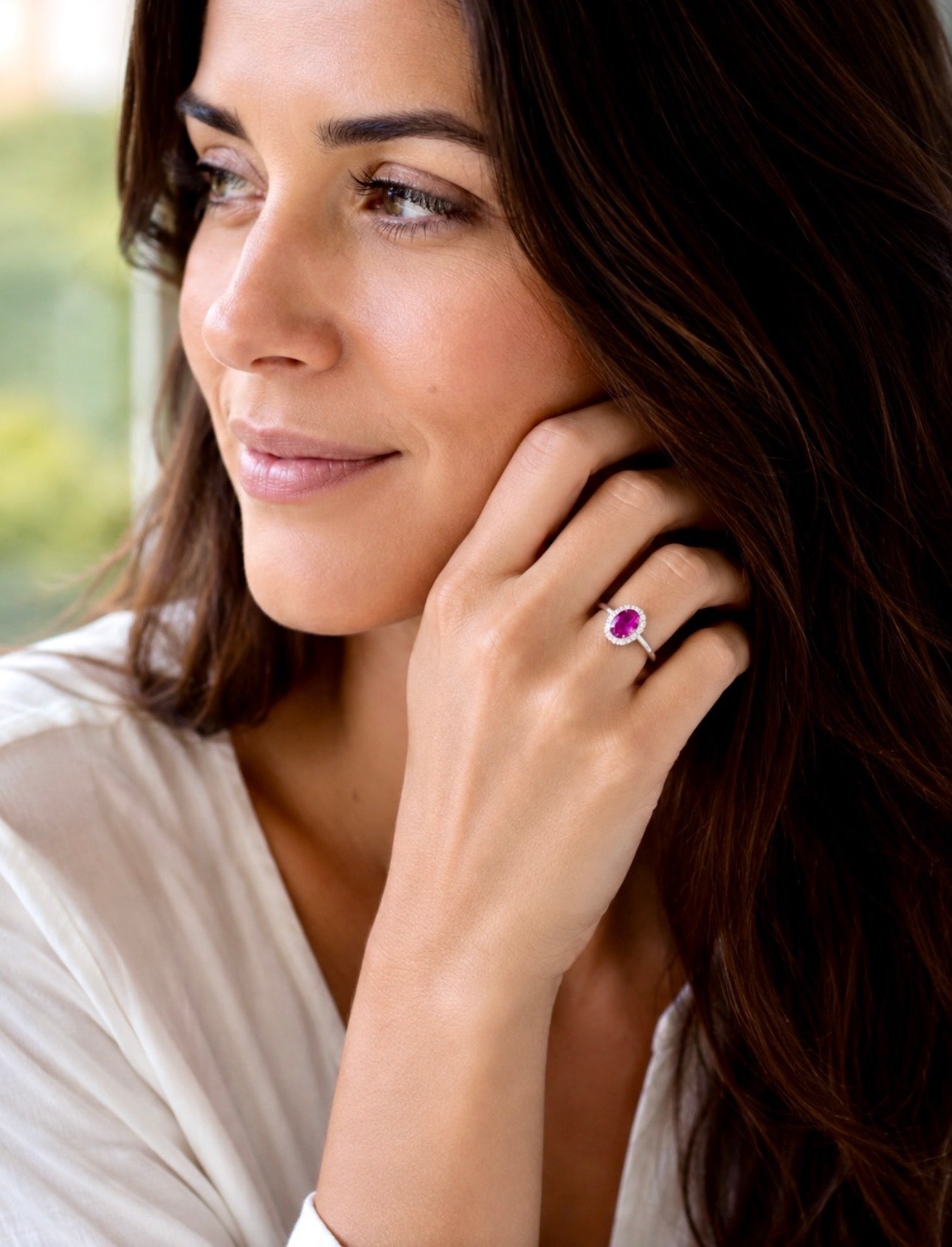 Pink Sapphire from Madagascar and Diamond Cluster Ring, Platinum, 2.35 Carat