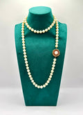 Akoya Cultured Pearl Opera Necklace, 7–8mm, 83cm, Gold & Ruby Clasp with Large Central Pearl
