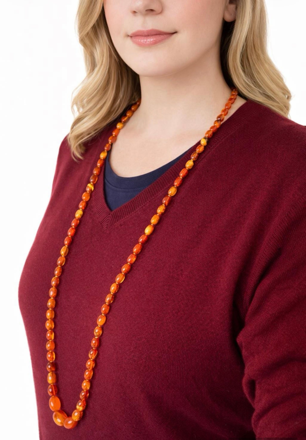 Vintage Graduated Baltic Amber Necklace, 60g, Silver Clasp