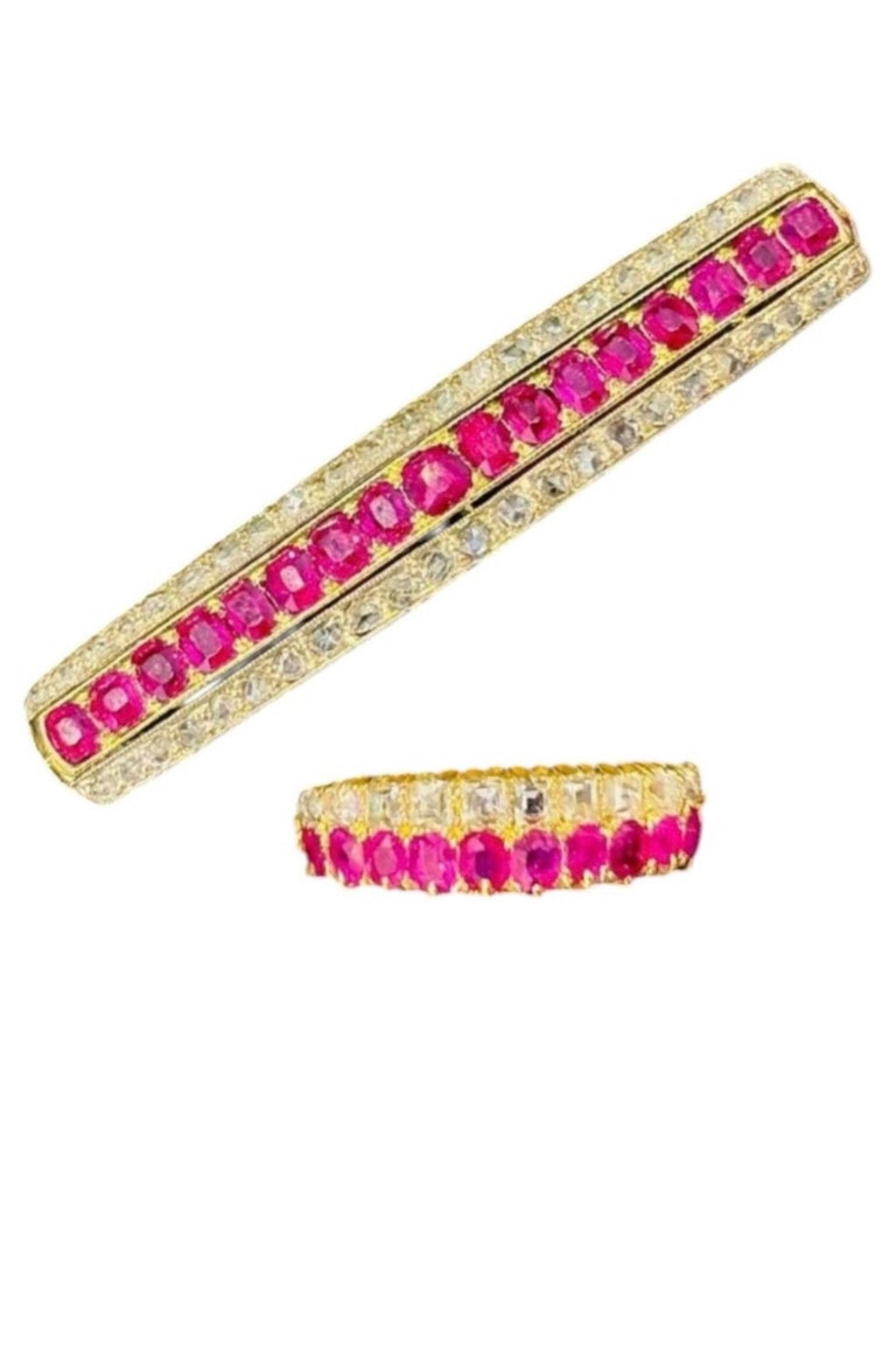 Antique Edwardian Ruby Diamond Brooch & Half Eternity Ring Suite, Circa 1900