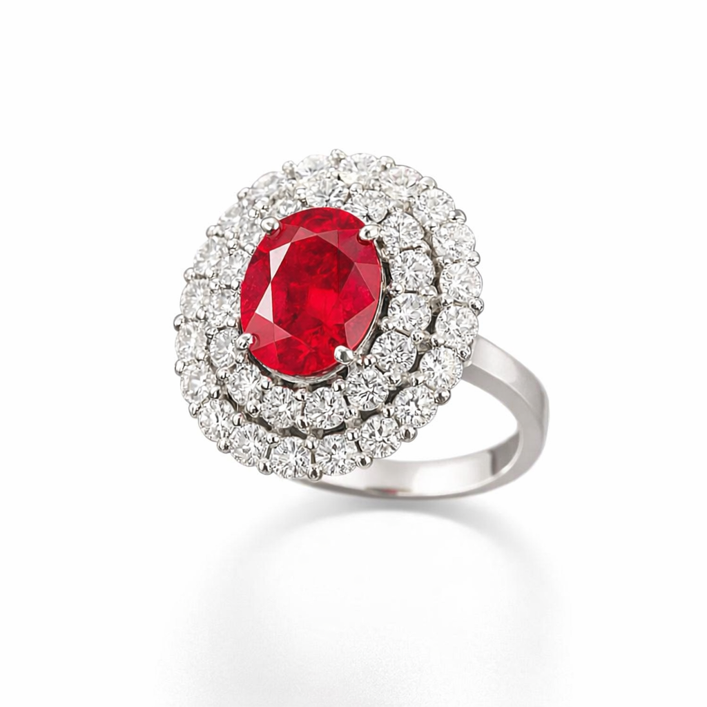 GCS Certified 4.40ct Natural Ruby & Diamond Cluster Ring, 18ct White Gold