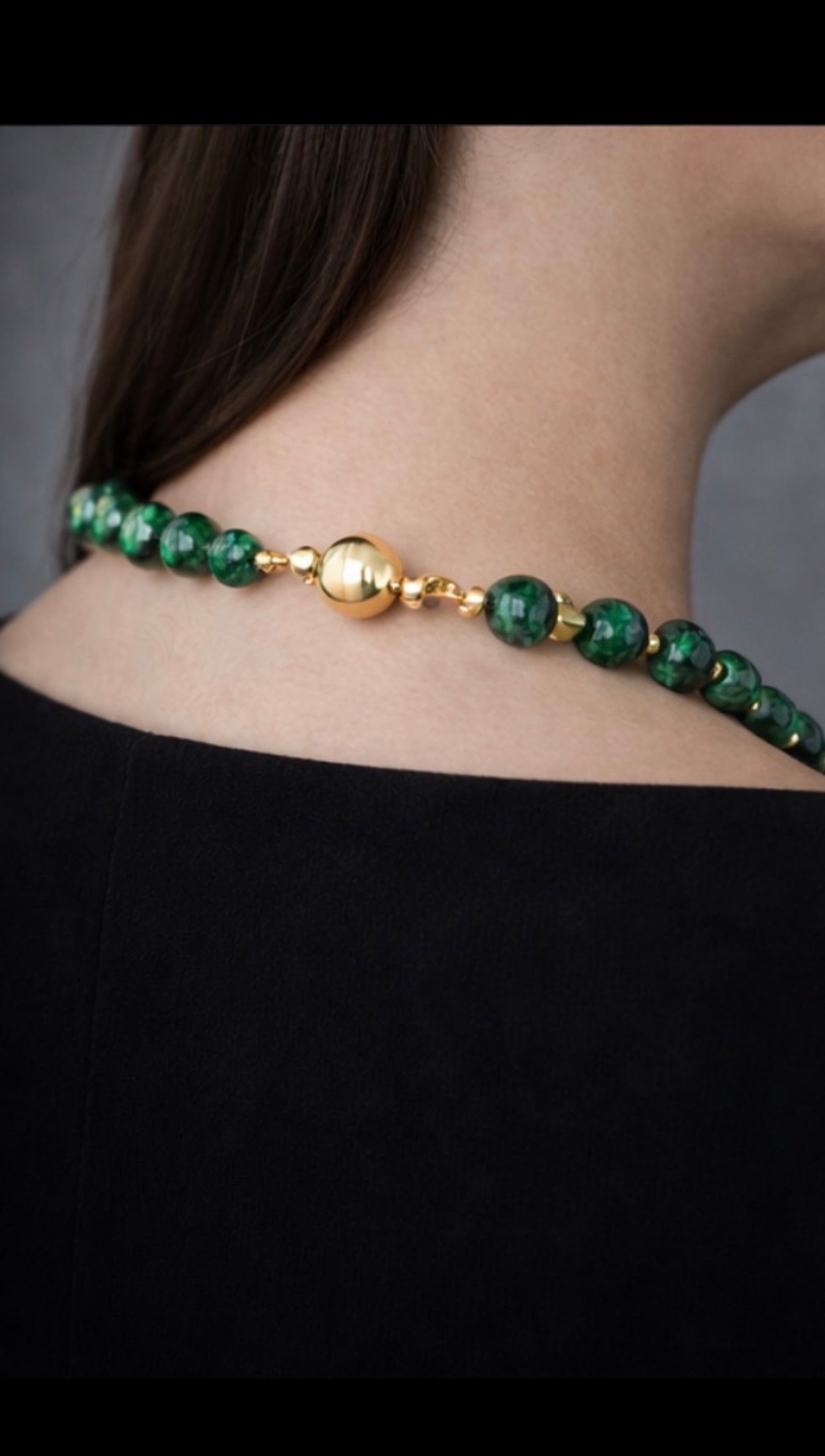 Vintage Malachite Bead Necklace, Graduated, 18k Gold Spacers & Clasp, 53cm long