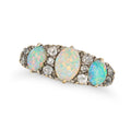 Antique Victorian Australian Opal & Old Cut Diamond Ring, Circa 1890s, 18ct Gold
