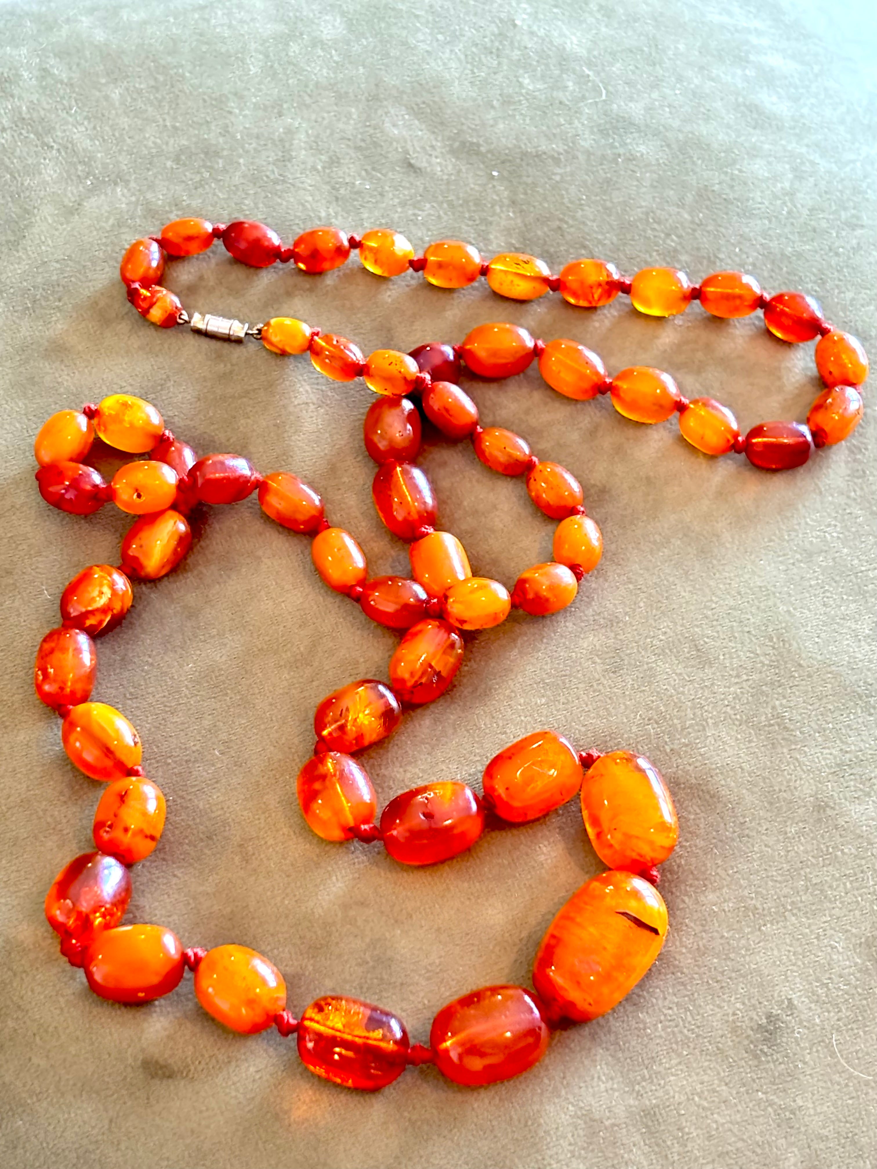 Vintage Baltic Amber Necklace, 108cm long 90 Grams, 58 Cognac Butterscotch Beads
