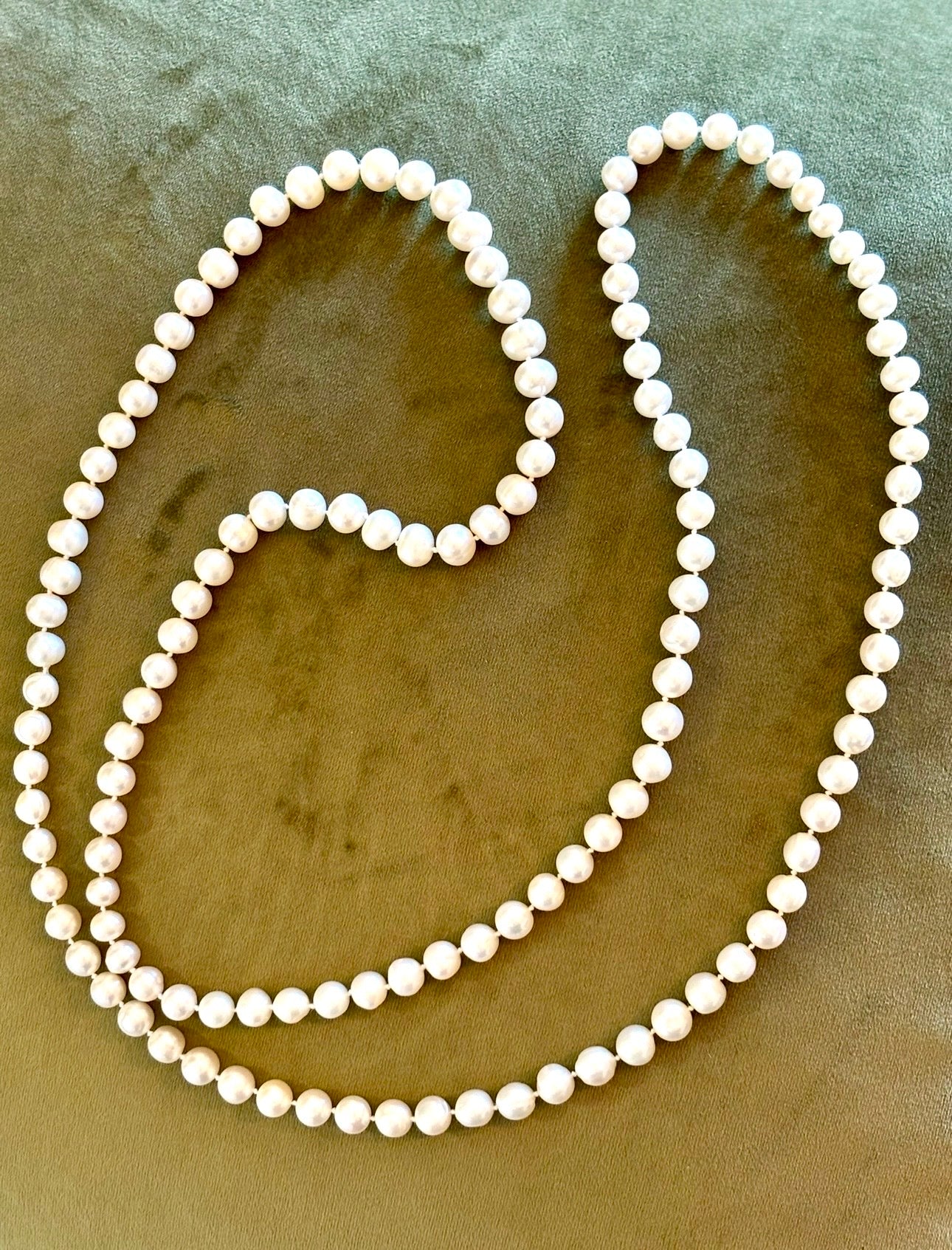 Long Cultured Freshwater Pearl Rope Necklace, 9.5-10mm Pearls, 120cm, Exceptional Lustre