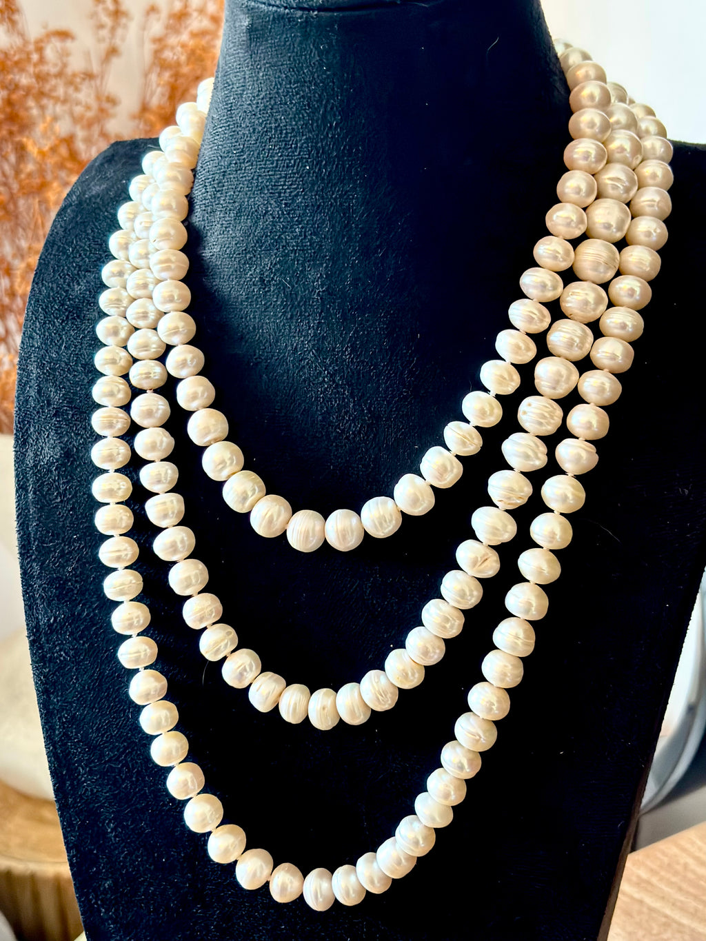 Exceptional Long Vintage Freshwater Pearl Rope Necklace 162cm Endless Strand