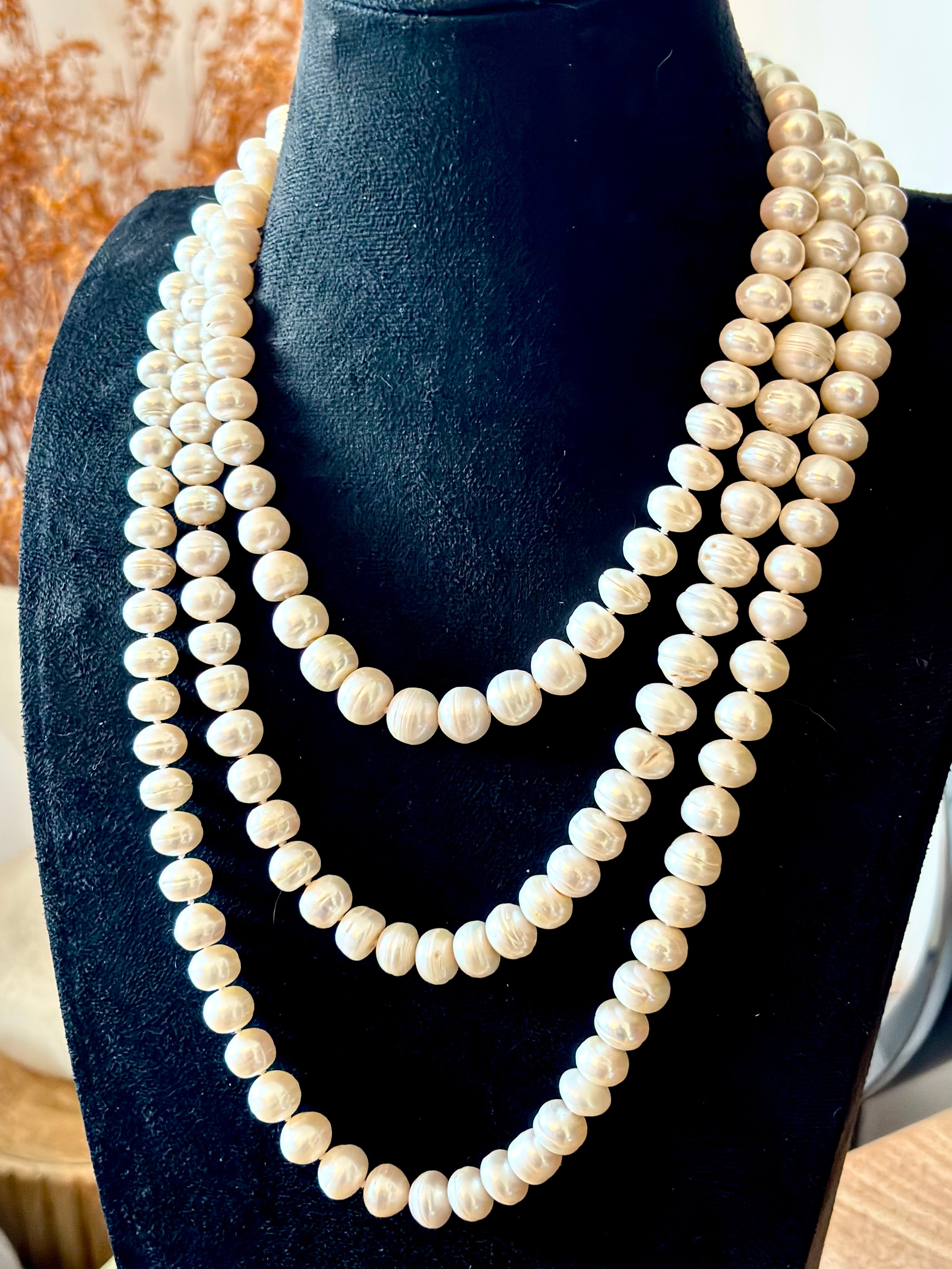 Exceptional Long Vintage Freshwater Pearl Rope Necklace 162cm Endless Strand