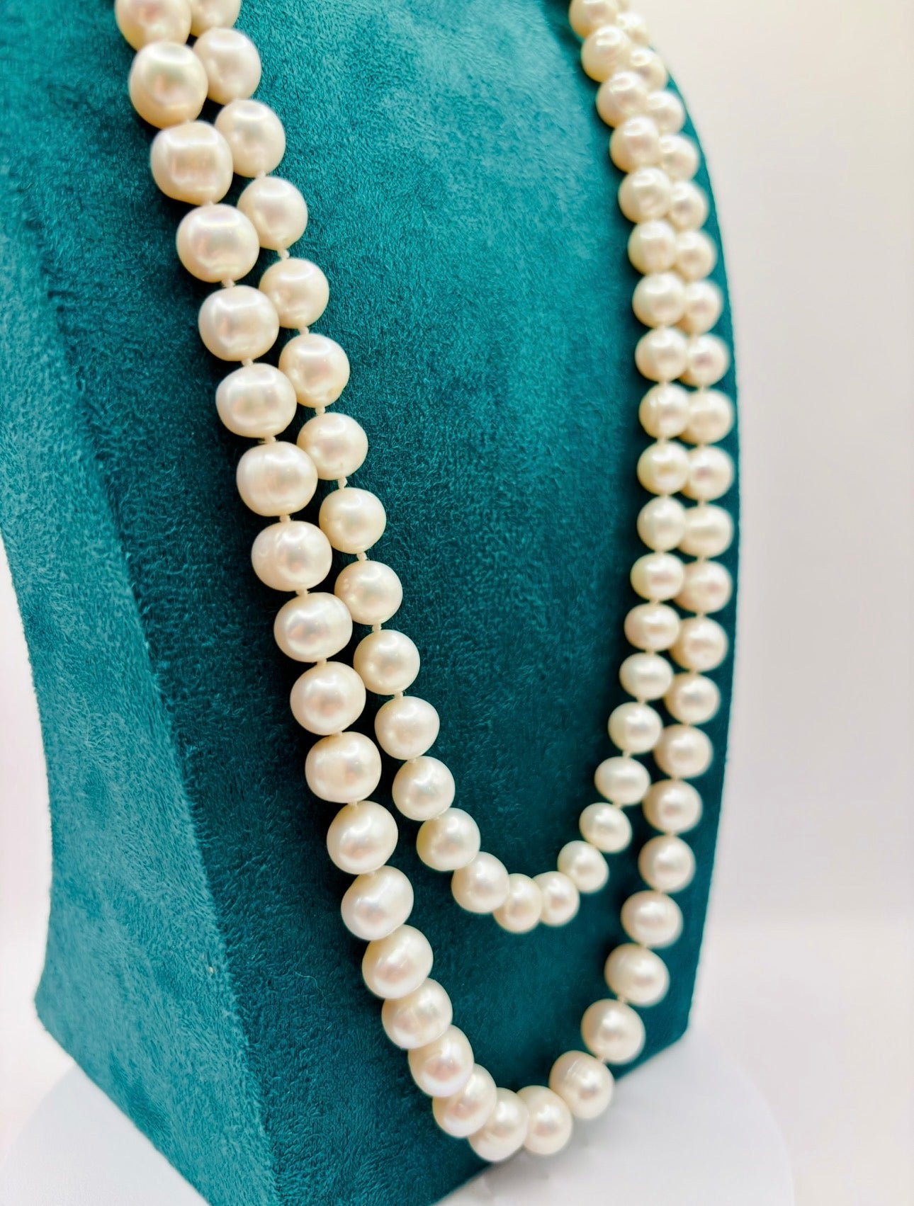 Long Cultured Freshwater Pearl Rope Necklace, 9.5-10mm Pearls, 120cm, Exceptional Lustre