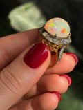 Late Victorian Certified 13.5 Carat Precious Opal Diamond Cluster Ring
