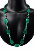 Vintage Malachite and 14K Gold Bead Necklace, Graduated Plaque Design, 50cm, 585 Clasp