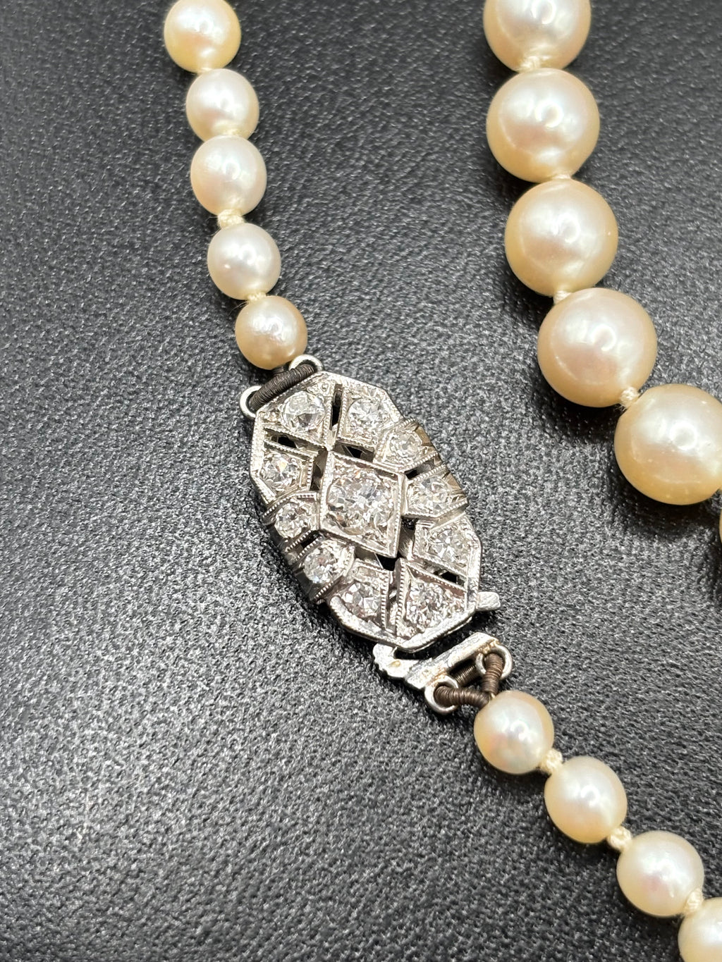 Art Deco Graduated Akoya Pearl Necklace with Diamond Platinum Clasp, circa 1925