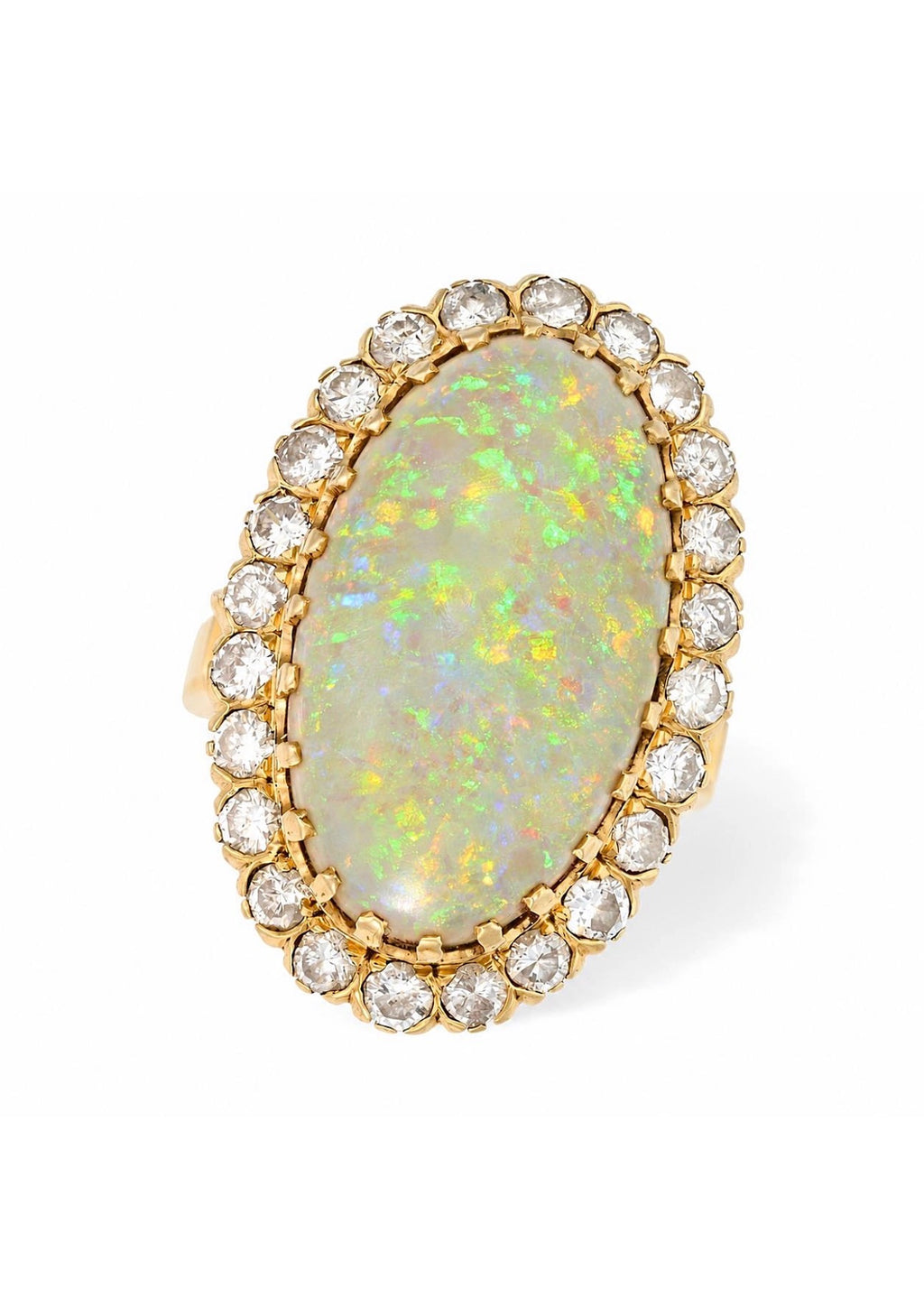 Vintage Large 8.50 carats Australian White Opal Diamond Cluster Ring in 18K Gold