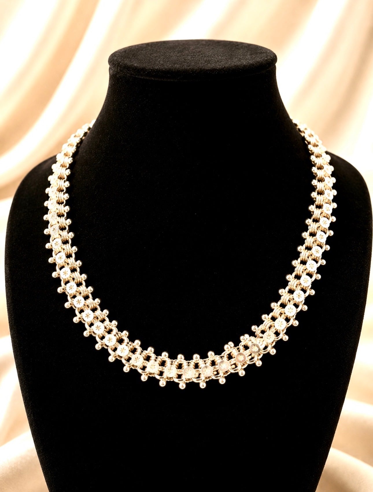 Antique Victorian Sterling Silver Book Chain Necklace with Original Oval Locket